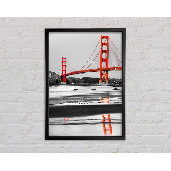 Bright Star Golden Gate Bridge Red Reflections Einzelner Bilderrahmen